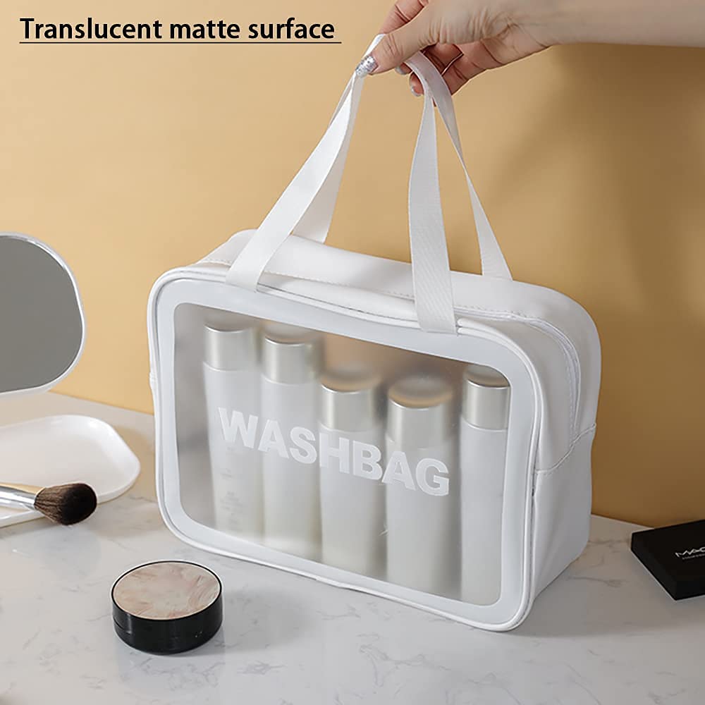 deevudi Clear Toiletry Bag, Wash Make Up Bag PVC Waterproof Zippered Cosmetic Bag, Portable Carry Pouch for Women Men (Set of 3 Bag Black)